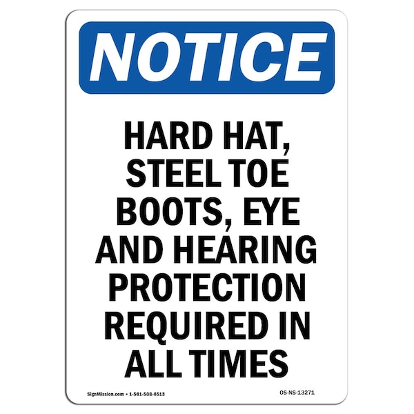 Signmission OSHA Notice Sign, Hard Hat Steel Toe Boots Eye, 7in X 5in Decal, 5" W, 7" H, Portrait OS-NS-D-57-V-13271 - main